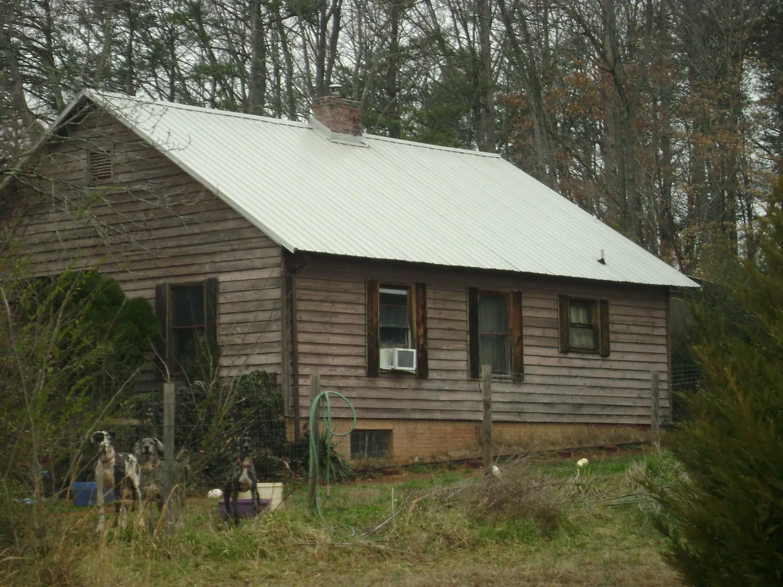 White metal roof on an old wood sided farmhouse, from a Metal Roof Installation job in Missoula
